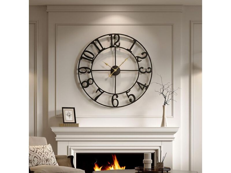 30" Large Wall Clock - Silent Non-Ticking Battery Operated Modern Black Metal Clock for Living Room image number 1