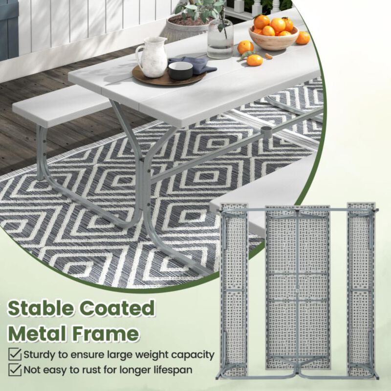 Hivvago Picnic Table Bench Set with HDPE Tabletop for 8 Person