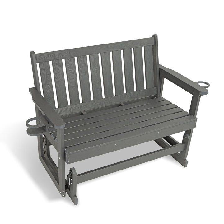 Poly Lumber Patio Glider Bench, Durable HIPS Material, Weather-Resistant Swing Bench for Outdoor Porch Garden