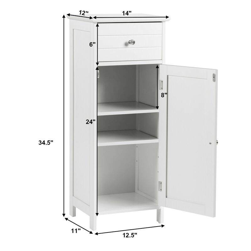Wooden Bathroom Floor Storage Cabinet with Drawer and Shelf image number 4