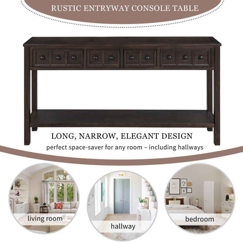 Whisen Rustic Entryway Console Table with Drawers and Bottom Shelf - Gray Wash