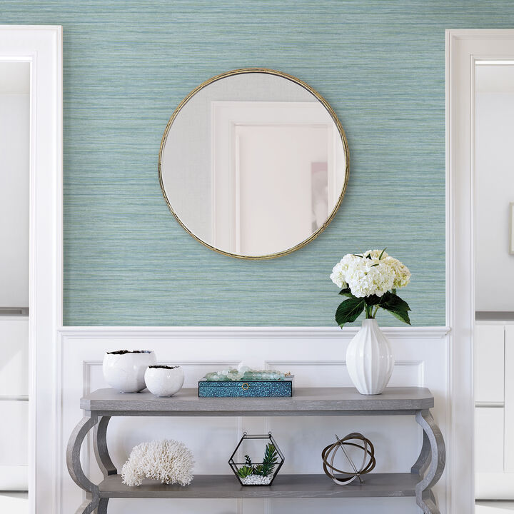 Barnaby Light Blue Faux Grasscloth Wallpaper