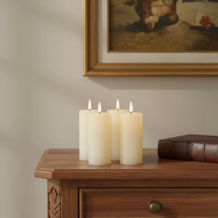 HomeRoots Set of Four Unscented Candle Flameless Pillar Candles