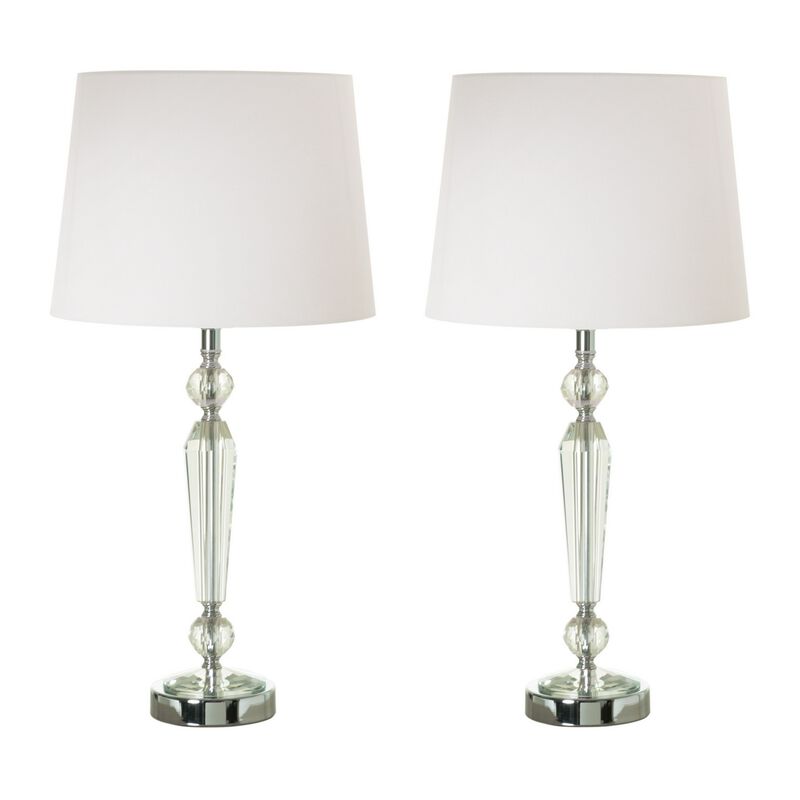 24 Inch Table Lamp Set of 2 with Glass Stands, Metal Base, Clear Finish - Benzara