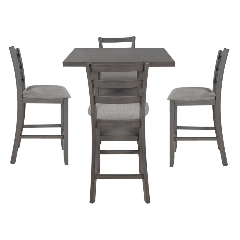 Whisen 5-Piece Wooden Counter Height Dining Set with Padded Chairs and Storage Shelving - Gray