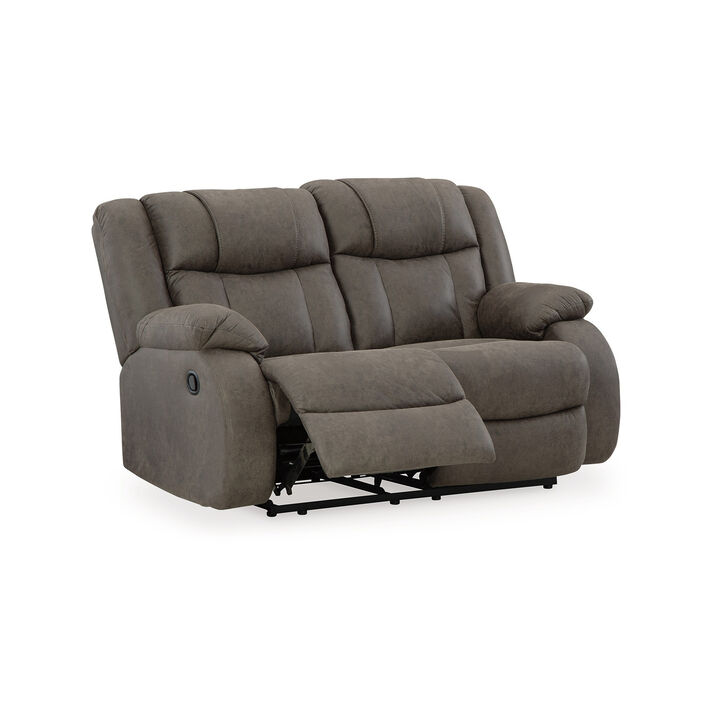 Perth Manual Reclining Loveseat, Foam, Slate Gray Faux Leather 61 Inch - Benzara
