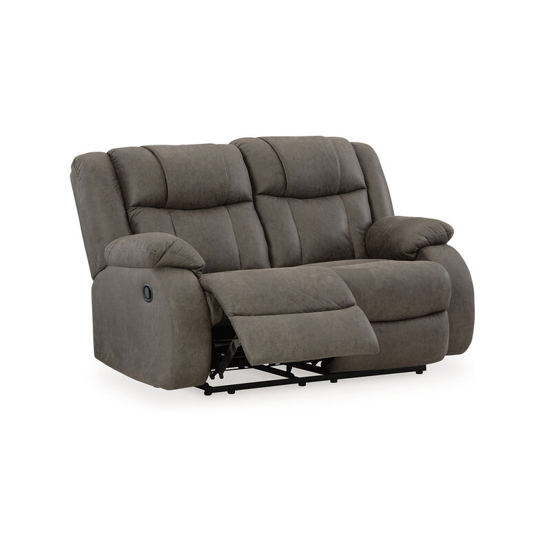 Perth Manual Reclining Loveseat, Foam, Slate Gray Faux Leather 61 Inch - Benzara