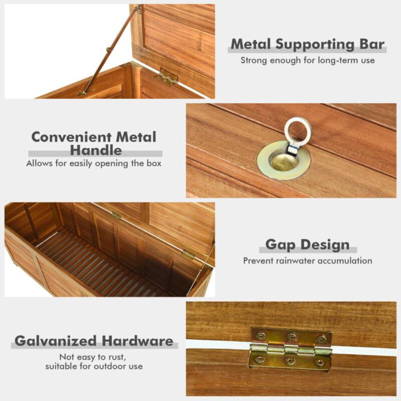 Hivvago 47 Gallon Acacia Wood Storage Bench Box for Patio Garden Deck