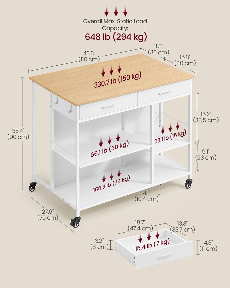 Rolling Kitchen Island with Storage Cabinet and Wheels Cart image number 2