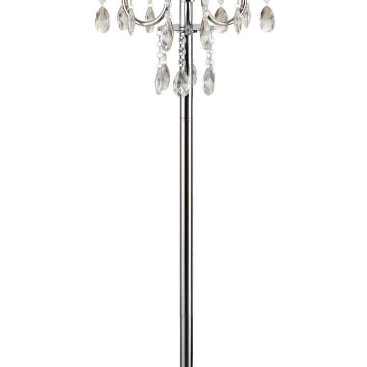 Round Fabric Wrapped Floor Lamp with Crystal Inlay, Gray and Silver-Benzara