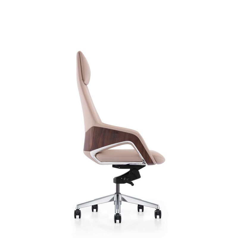 Akon Office Recliner Chair, Adjustable Height, Swivel, Lux Beige Leather - Benzara image number 2