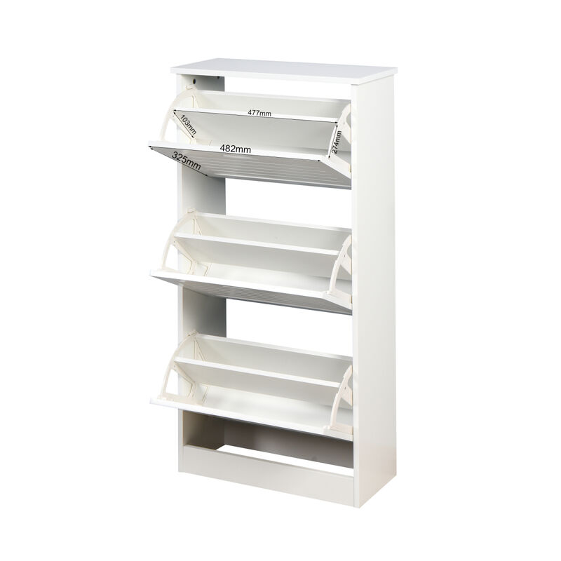 Wooden Shoe Cabinet for Entryway, White Shoe Storage Cabinet with 3 Flip Doors 20.94x9.45 x 43.11 inch