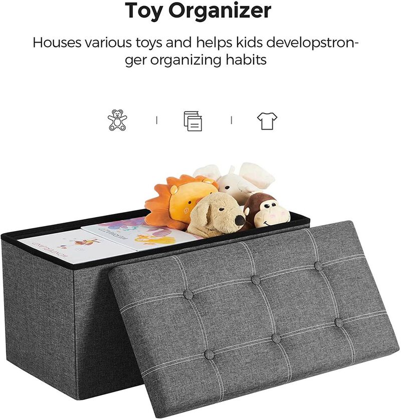 Hivvago Gray Foldable Storage Ottoman Bench