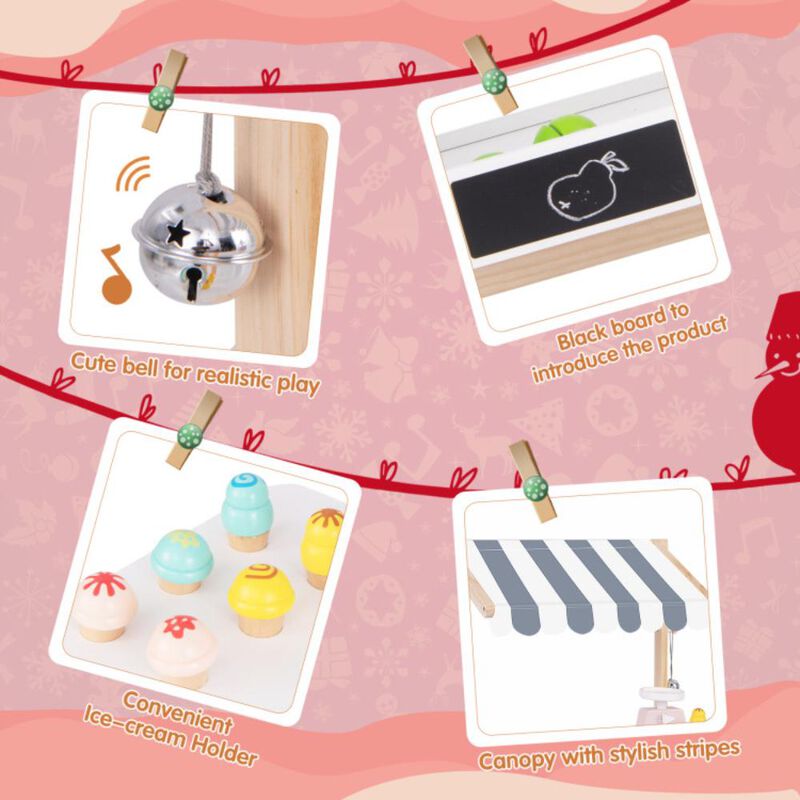 Hivvago Kids Wooden Ice Cream Cart with Chalkboard and Storage