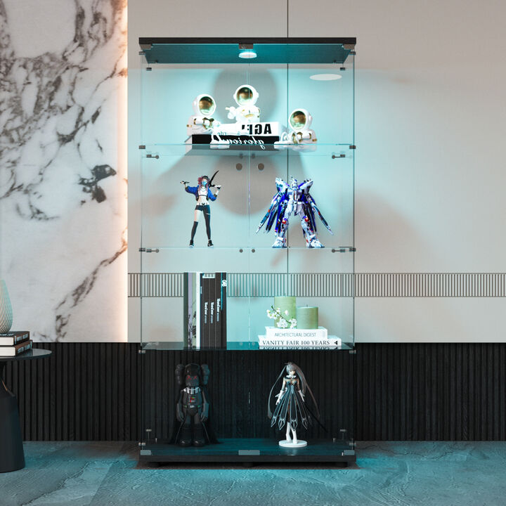 GOODSILO Sleek LED-Lit Display Cabinet with Tempered Glass Shelves for Modern Home D&eacute;cor and Collectible Showcase