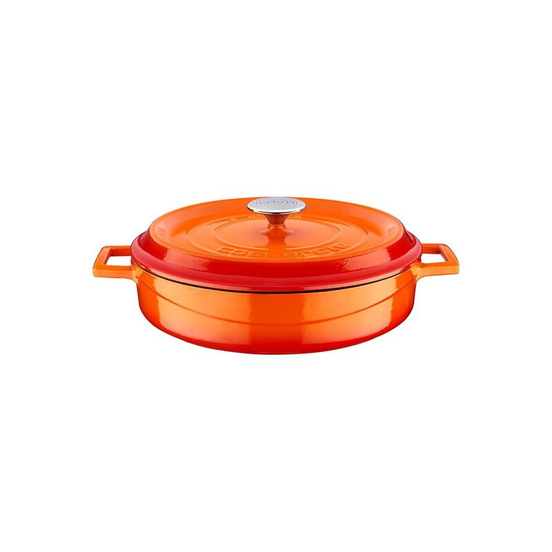 Cast Iron dia.11" h:2" 3.75 qt. Round Orange Cast Iron Dutch Oven