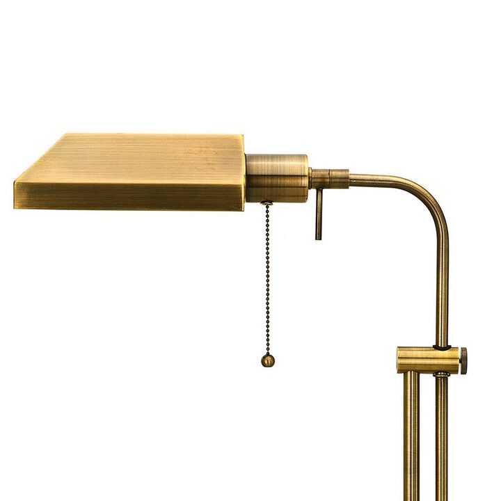 Metal Rectangular Desk Lamp with Adjustable Pole, Gold-Benzara