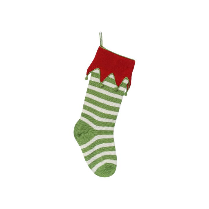 Elf Cuff Striped Stocking - Green