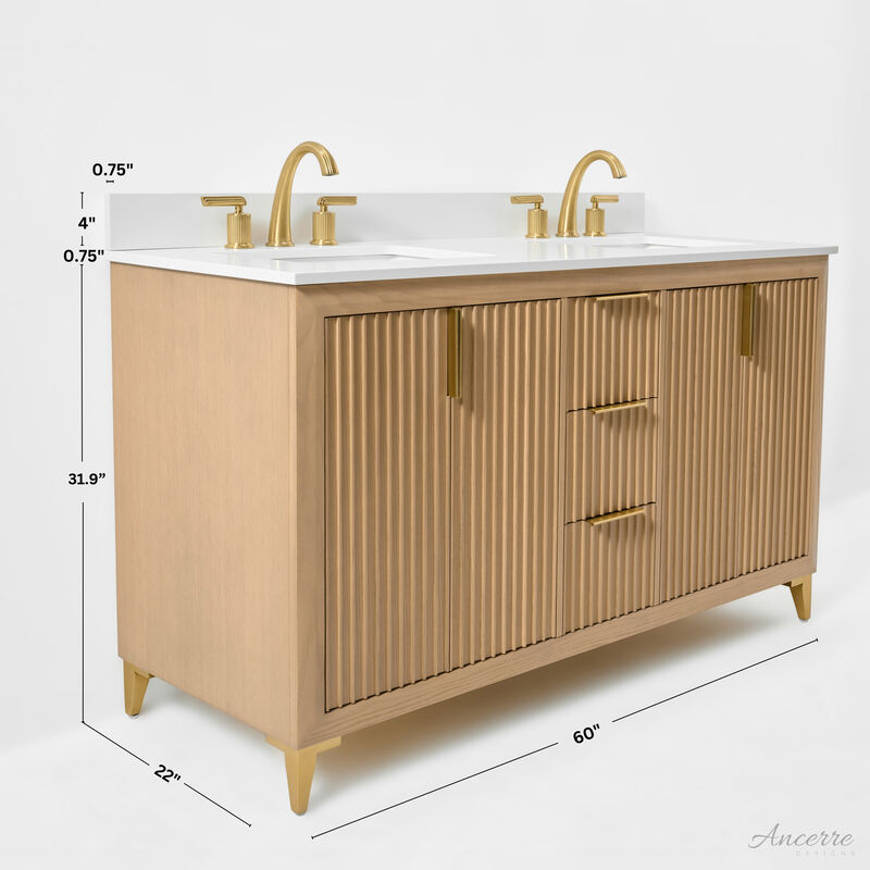 Turlington 60 in. Oak Bath Vanity Set with White Quartz Vanity Top and White Undermount Basin