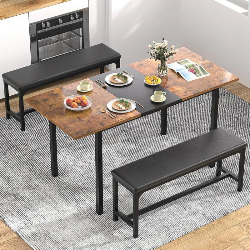 Hivvago Modern 3-Piece Dining Set with Expandable Kitchen Table and 2 Backless Benches