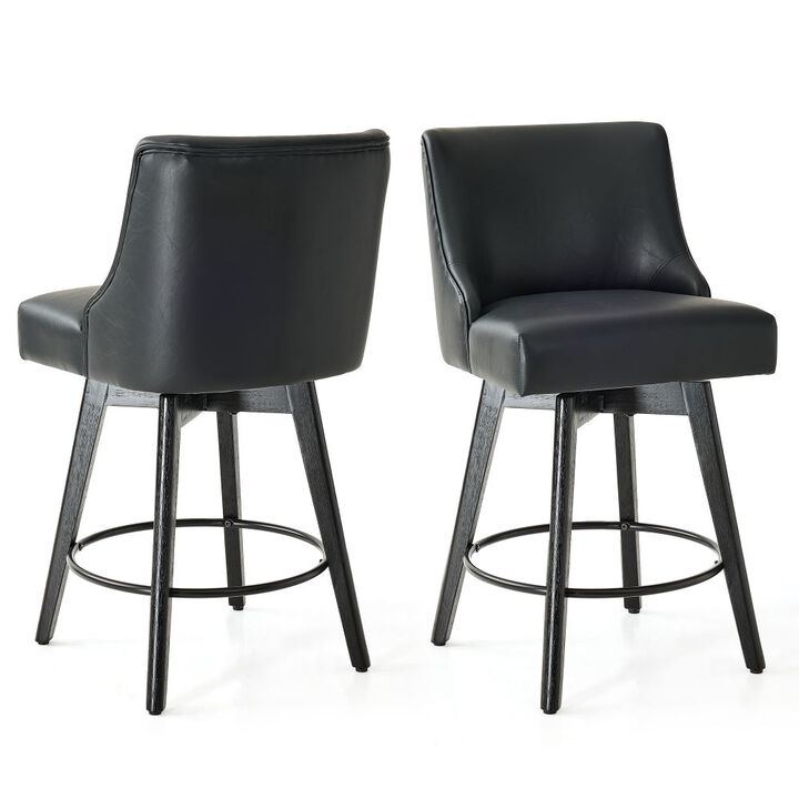 26" Swivel Counter Height Bar Stools with Backs, Faux Leather Bar Chairs for Dining Room, Black