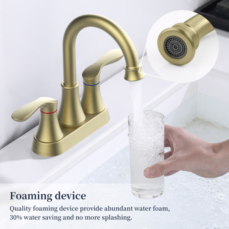 High Arc Swivel Spout Bathroom Faucet 2-Handle Brushed Gold with Drain Assembly