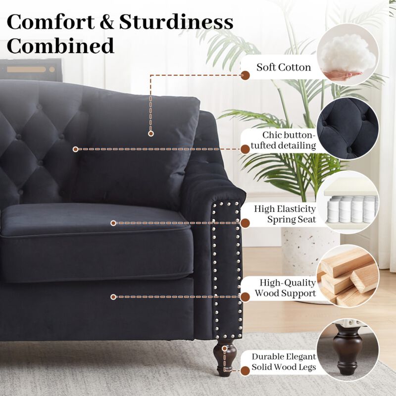 Frak 58.5" Velvet Chesterfield Loveseat image number 3