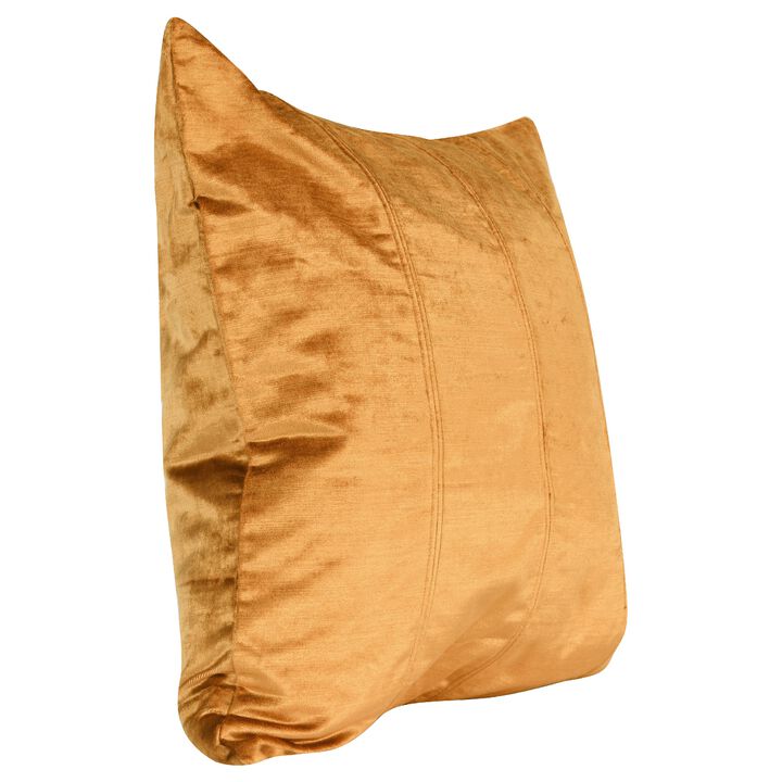 Chad 20 Inch Square Velvet Decorative Throw Pillow, Plush, Copper-Benzara