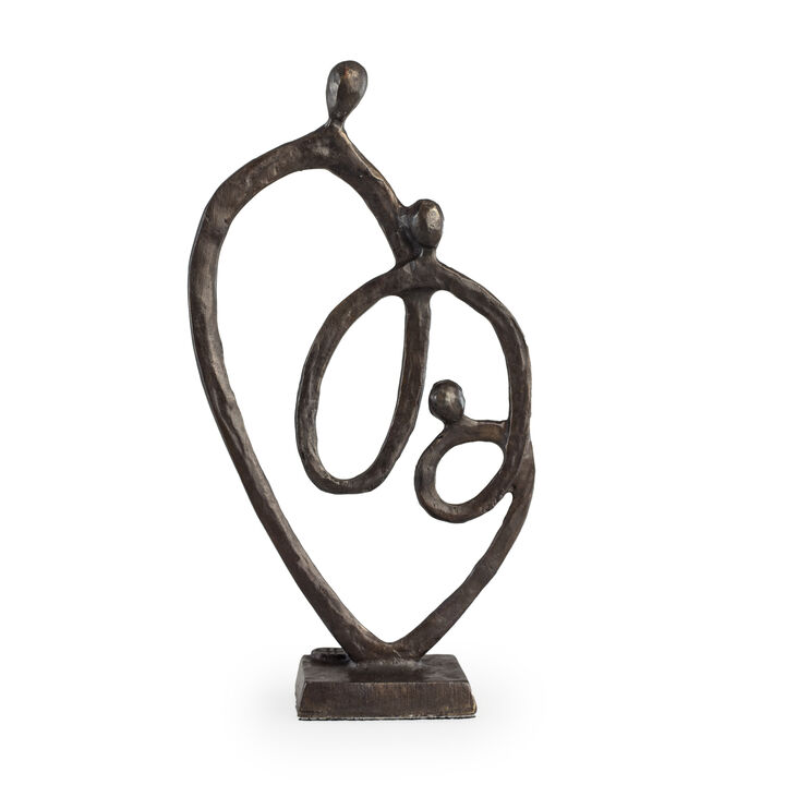Family of 3 Heart Ring of Love Bronze Sculpture