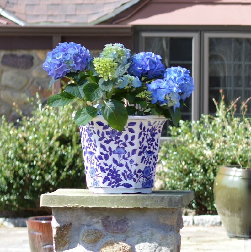 Euro Ceramica Blue and White 12.75" Aviary Ceramic Garden Planter - Small image number 1