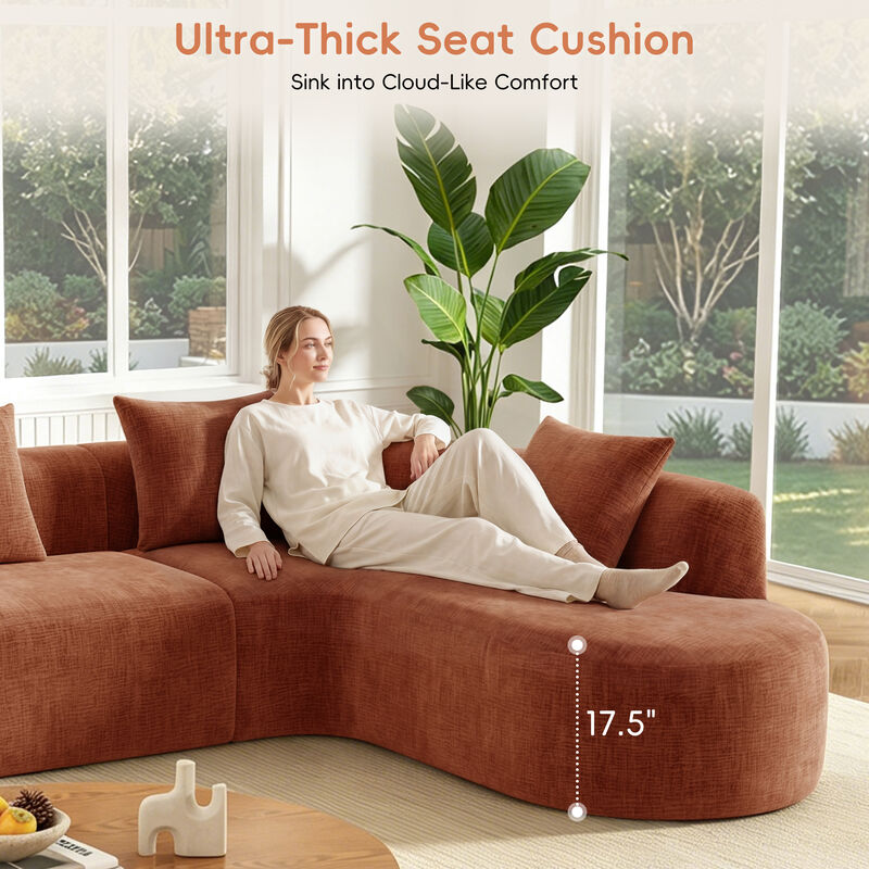 Whisen 116.5" Cloud Sectional Sofa, L-Shaped Chenille with Memory Foam, 4-Seat Curved Couch for Living Room image number 4