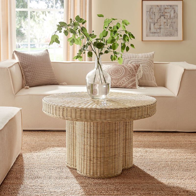 Ainsley 32 Inch Round Natural Rattan Coffee Table image number 6