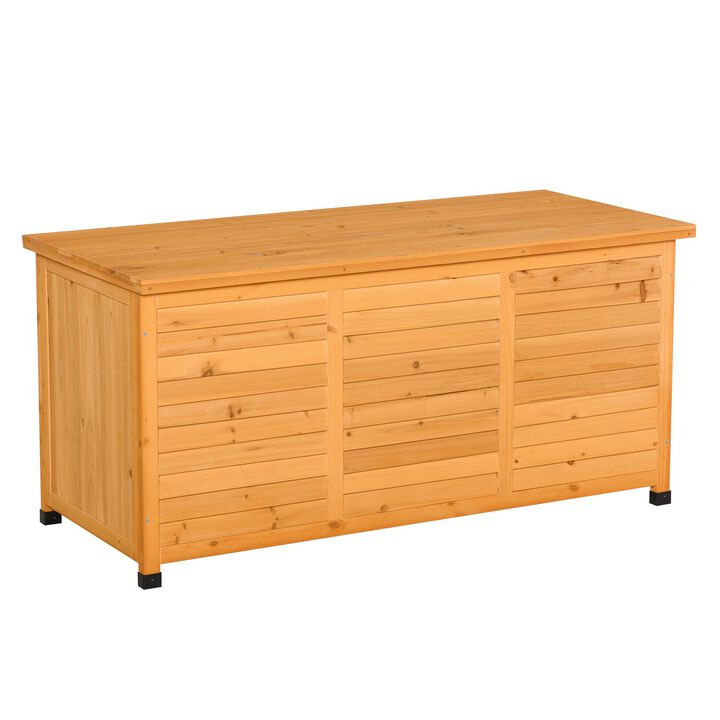 Outsunny 75 Gallon Wooden Deck Box, Outdoor Storage Container with Aerating Gap & Weather-Fighting Finish, Yellow