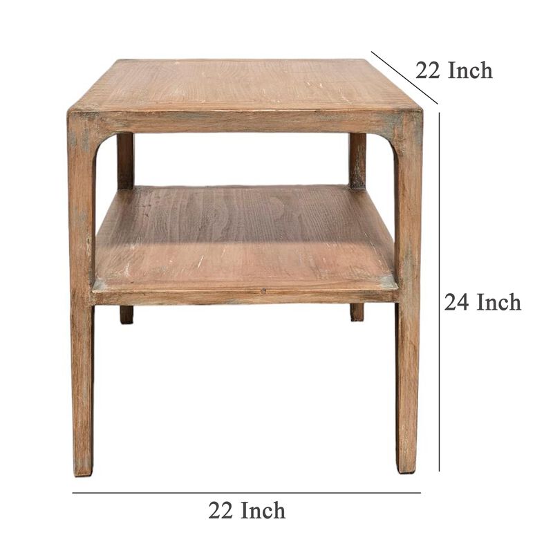 Tuley Corner End Table, Storage Shelf, Gray Pine Wood, 22in Square