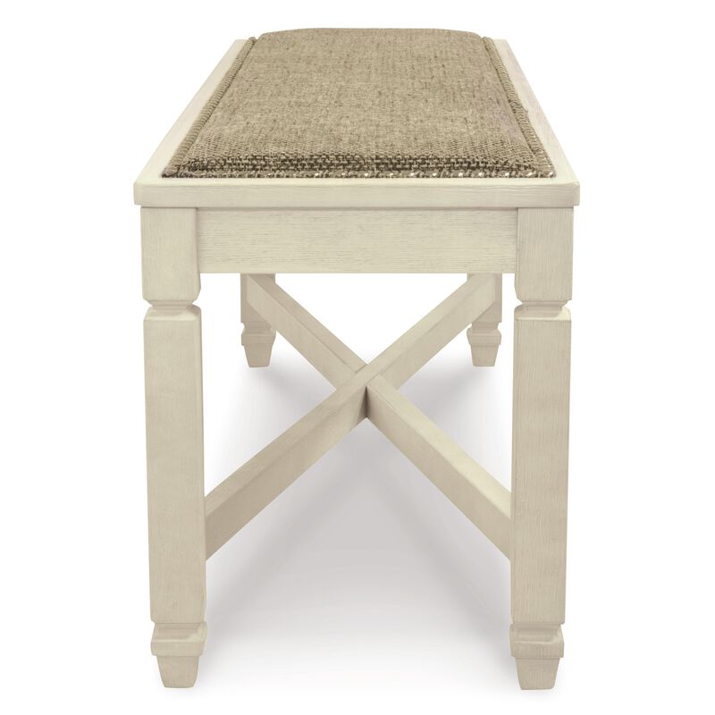 Bolan Large Dining Bench with Heavy Woven Fabric, White Wood, 50 Inch - Benzara