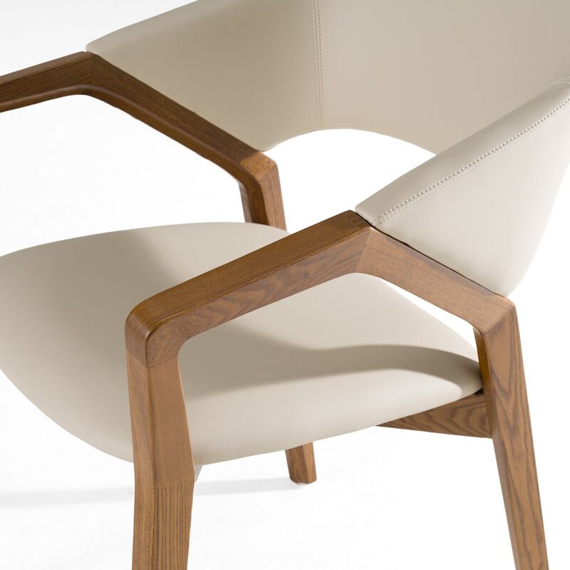 Modrest Ocasio - Mid-Century Modern Cream Vegan Leather + Walnut Dining Chair