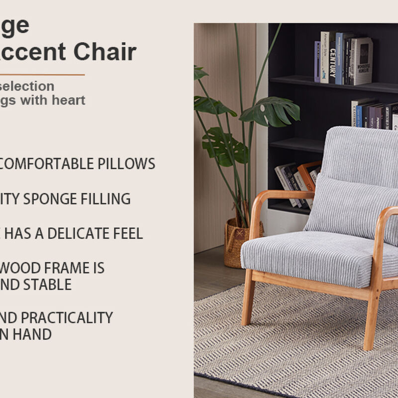 GOODSILO Mid-Century Modern Accent Chair with Ergonomic Support and Sustainable Rubberwood Frame image number 7