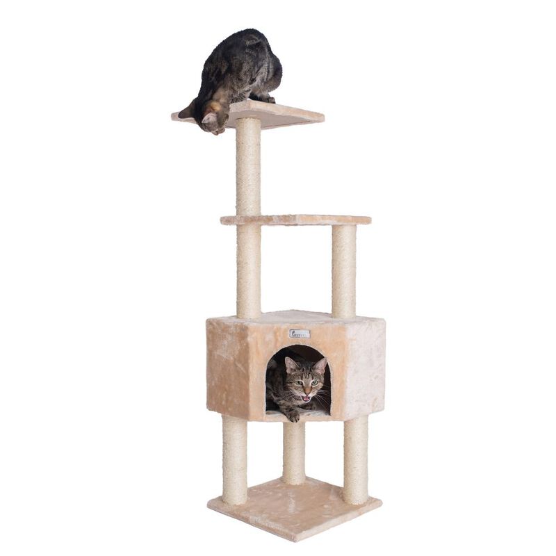Armarkat 48-Inch Real Wood Cat Tree In Beige With Perch And Playhouse