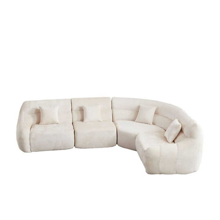 Clihome 123.2" Modern Luxury Curved Sectional Sofa, Chenille Modular Cloud Sofa with 4 Pillows