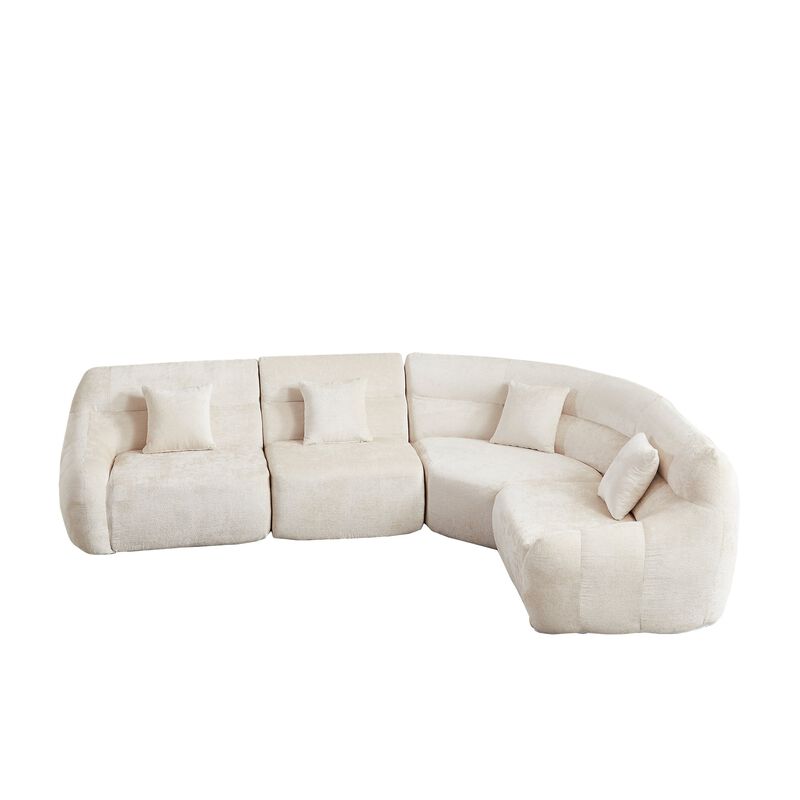 Clihome 123.2" Modern Luxury Curved Sectional Sofa, Chenille Modular Cloud Sofa with 4 Pillows image number 0