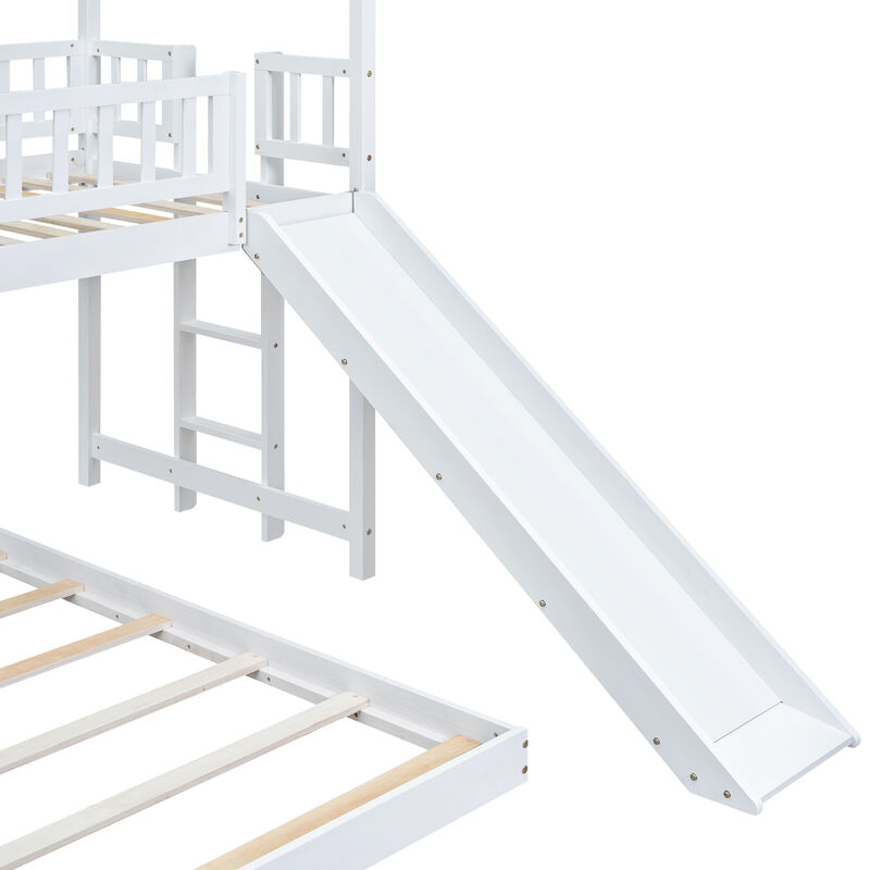 Merax House Bunk Bed with Slide and Built-in Ladder