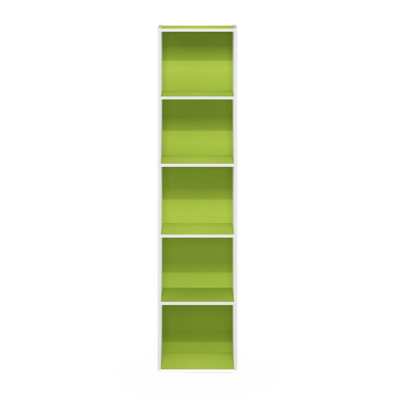Furinno Pasir 5-Tier Open Shelf Bookcase, Green/White