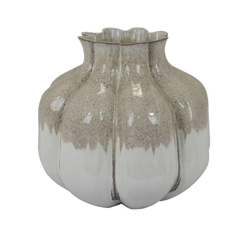 Roxy Rounded Vase with Scalloped Rim, Multi Colored Ceramic 11 Inch - Benzara