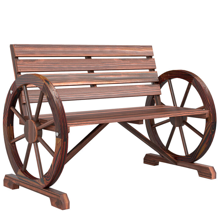 Hivvago Wooden Wagon Wheel Garden Bench