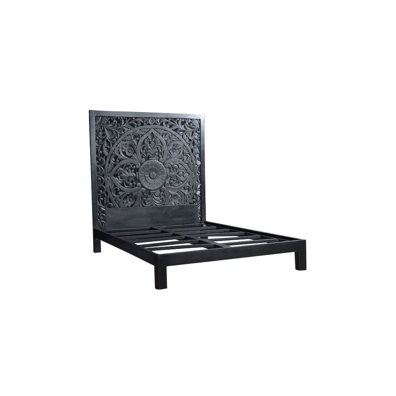 Porter Designs Bali Solid Hand Carved Wood Queen Bed, Black image number 6
