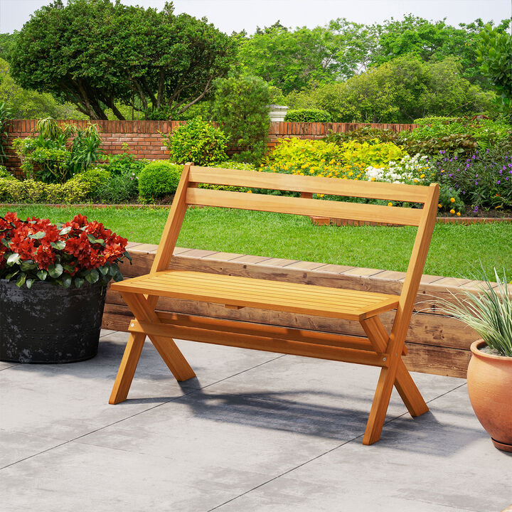 Outdoor Acacia Wood Bench for 2 People