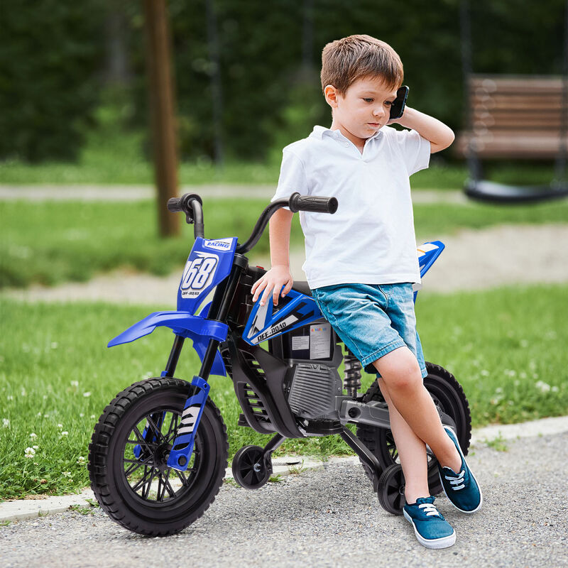 BreeBe 12V Kids Electric Motorcycle w/ Twist Grip Throttle, Training Wheels, Rear Suspension & Music image number 1