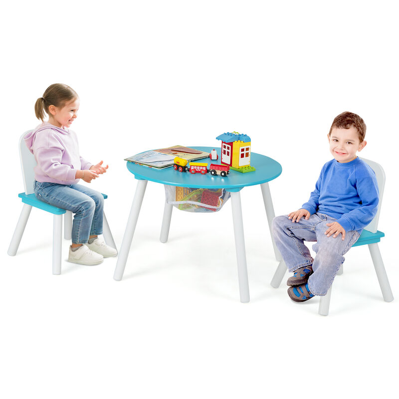 Wood Activity Kids Table and Chair Set with Center Mesh Storage for Snack Time and Homework