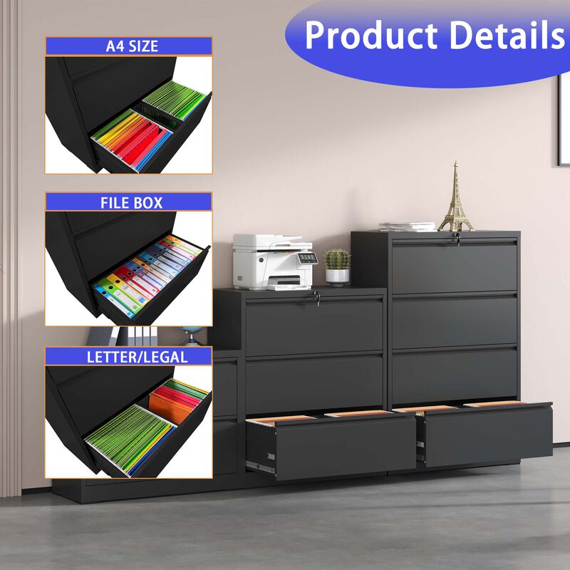 Lateral File Cabinet 4 Drawer, Filing Cabinet with Lock, Lockable File Cabinet for Home Office, Locking Metal File Cabinet for Legal/Letter/A4/F4 Size image number 4