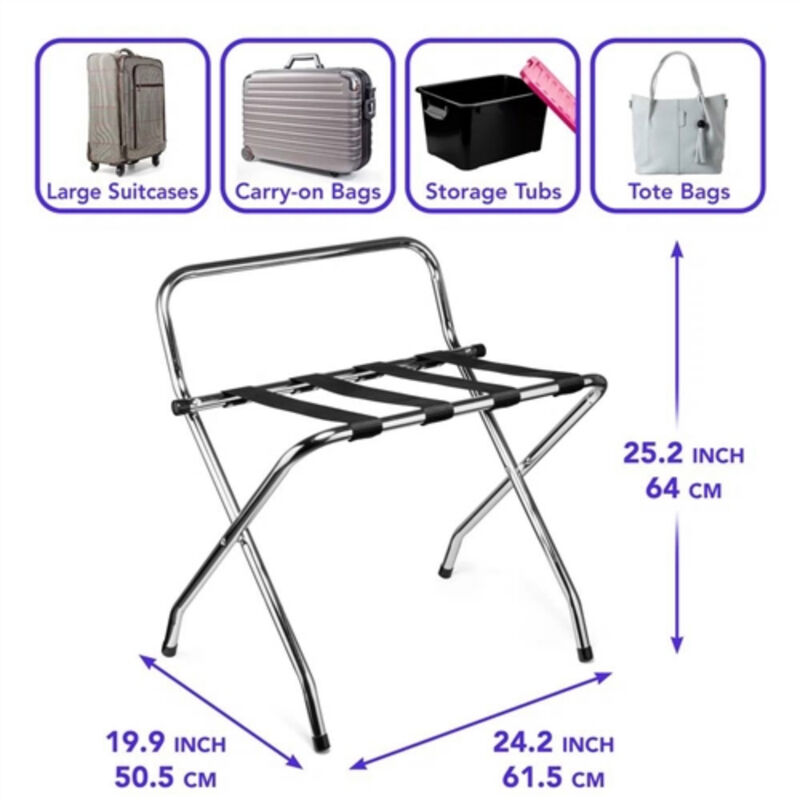 High Back Metal Folding Luggage Rack for Bedroom or Hotel Use